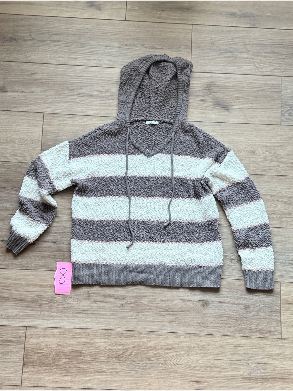 Maurices Striped Hooded Pullover Sweater in Gray and Cream